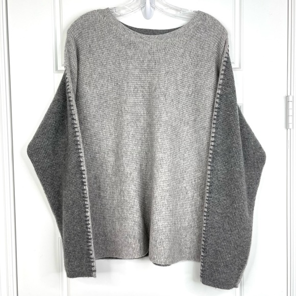 JOHNNY WAS CALME 100% Cashmere Gray Color Block Waffle Sweater NEW Size L